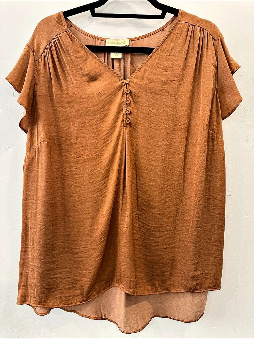 Cynthia Rowley Brown Button Front Blouse Size Plus Size 1X  Like New